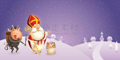夜晚,城镇,冬天,克朗普斯,背景,都市风光,公亩,紫色,贺卡,玩具