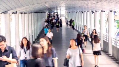 延时 高峰时间的人群，曼谷公共交通之间的联系