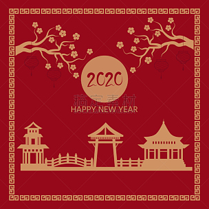 2020,春节,灯笼,幸福,红色,传统,贺卡,背景分离,传统节日