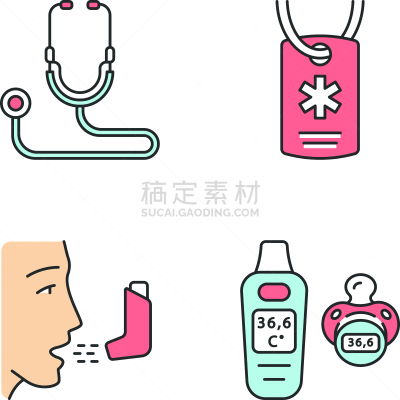 健康保健,计算机图标,彩色图片,数字化显示,有序,脉搏图,听诊器,背景分离,药,温度