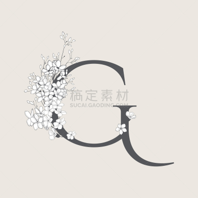 品牌名称,印有花压字品牌,灰扁鲛,字母,叶子,华丽的,有叶的,字母表次序,花,问候