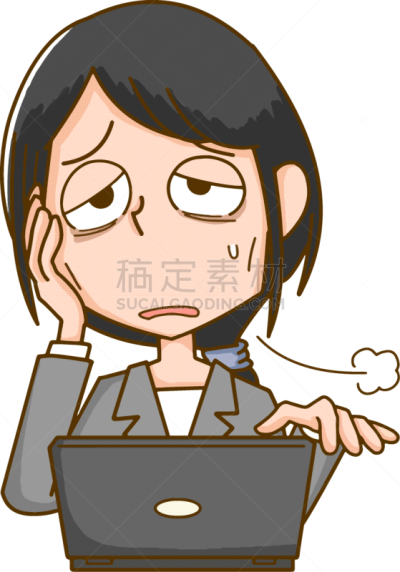 女人,疲劳的,计算机,一个人,技术,黑发,人的脸部,筋疲力尽,绘画插图,仅女人
