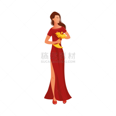 杯,女人,绘画插图,矢量,拿着,黄金,红色裙子,专业人员,背景分离,灵感