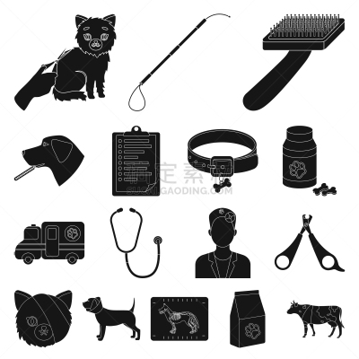 门诊部,黑色,兽医,计算机图标,分离着色,图像,猫,狗,收集