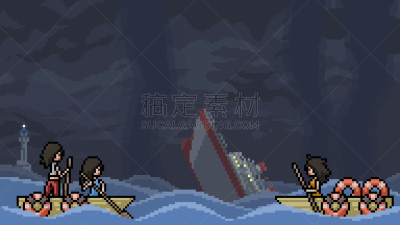 海难,矢量,都市风光,像素画,可爱的,船,暗色,午夜,浮标,生存
