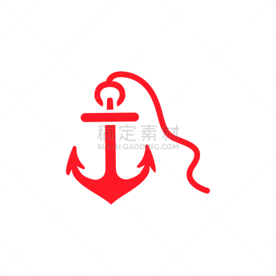 绘画插图,计算机图标,矢量,扁平化设计,白色背景,锚,红色,船,绳子,帆