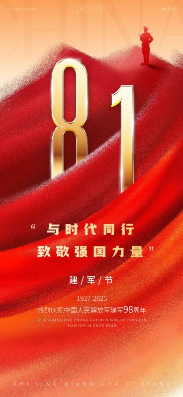 建军节节日祝福政务感全屏竖版海报预览效果