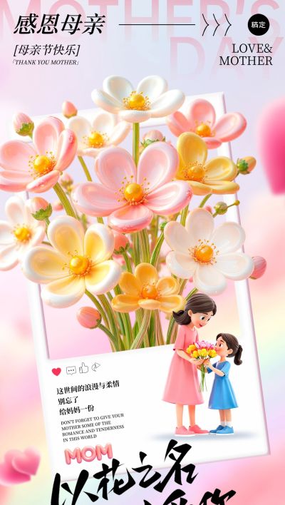 母亲节节日祝福全屏竖版海报AIGC