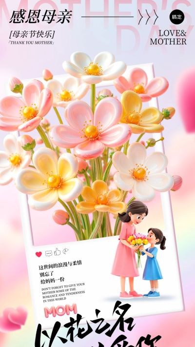 母亲节节日祝福全屏竖版海报AIGC
