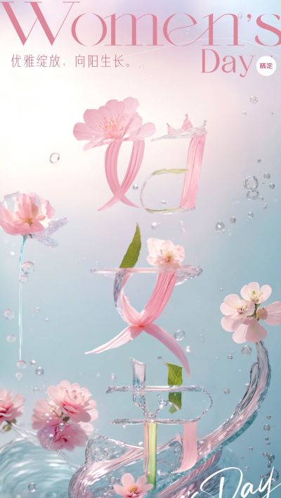 三八妇女节女神节节日祝福唯美清新全屏竖版海报AIGC