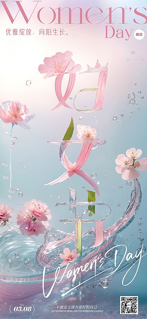 三八妇女节女神节节日祝福唯美清新全屏竖版海报AIGC