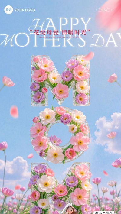 母亲节节日祝福清透感感全屏竖版海报AIGC