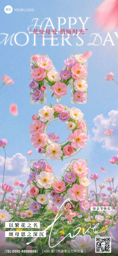 母亲节节日祝福清透感感全屏竖版海报AIGC