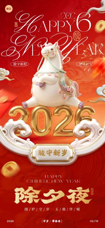 马年节日祝福喜庆感通用全屏竖版海报预览效果