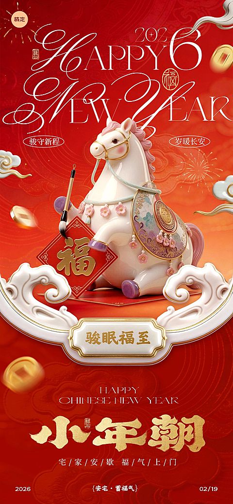 马年节日祝福喜庆感通用全屏竖版海报
