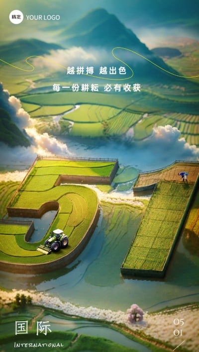 企业五一劳动节祝福插画风全屏竖版海报AIGC