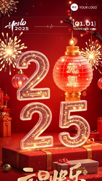 元旦2025新年祝福全屏竖版海报内部