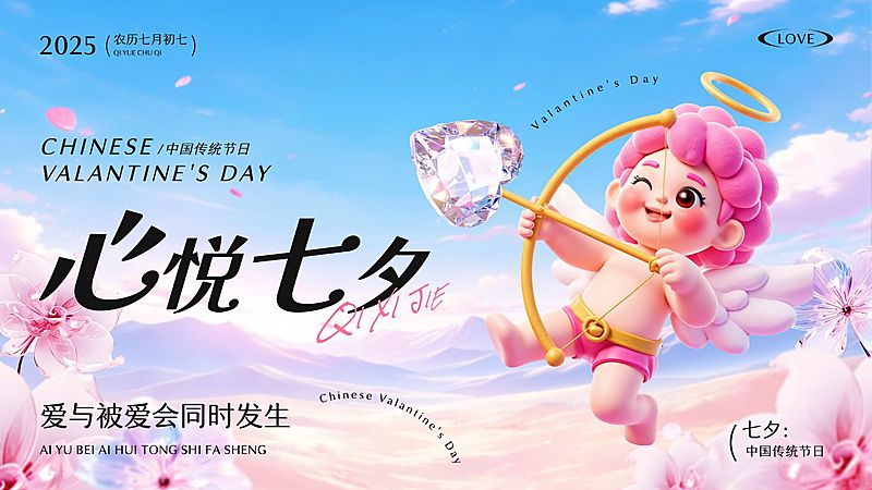 七夕节日祝福通用浪漫感公众号首图AIGC