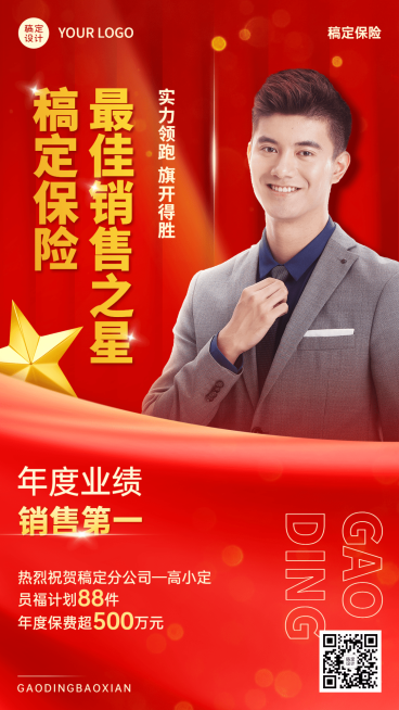 金融保险销售之星业绩表彰喜报贺报喜庆人物海报预览效果