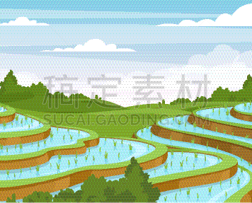 越南,农场,绘画插图,卡通,草地,泥土,亚洲,山,矢量,水