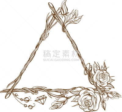 玫瑰,三角形,枝,边框,图像,花蕾,嫩枝,叶子,做,装饰