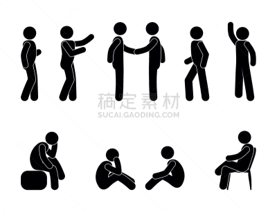 多样,人,男人,简笔人物画,注视镜头,分离着色,商务,姿态,运动,背景分离