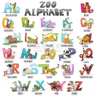 字母,动物,儿童,绘画插图,卡通,矢量,图画书,教科书,分离着色,教育