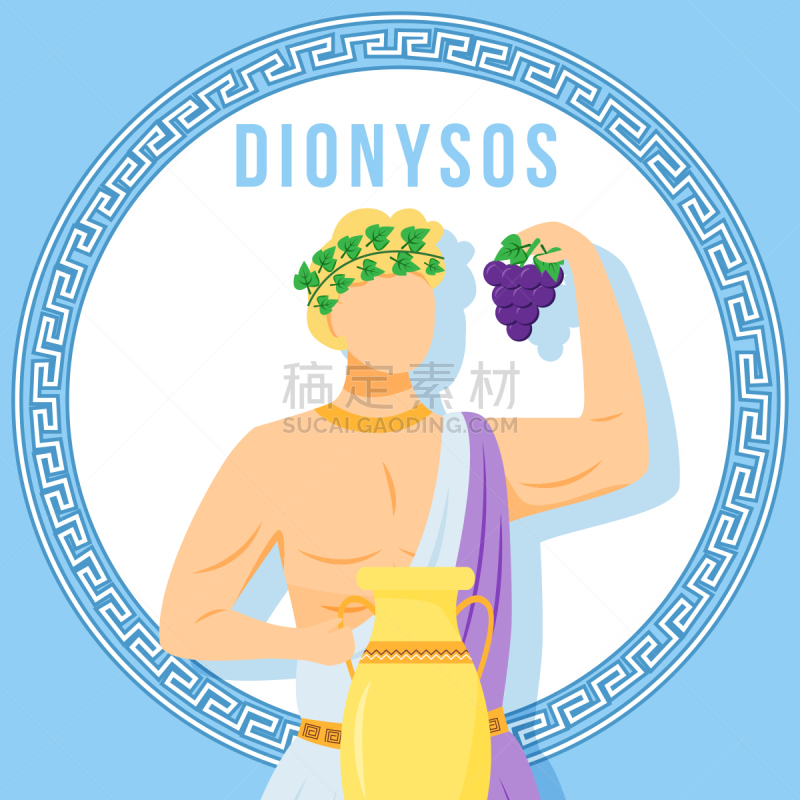 传媒,模板,绘画插图,远古的,平坦的,酒神狄俄尼索斯,蓝色,设计