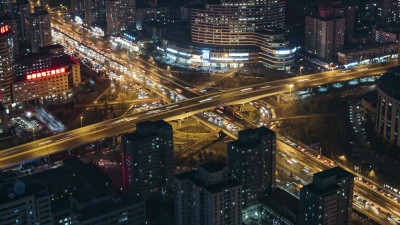 夜航天桥北京路交叉口T/L MS HA TU鸟瞰