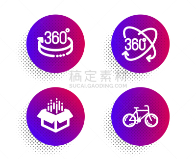 full rotation 360 degrees and open box icons set