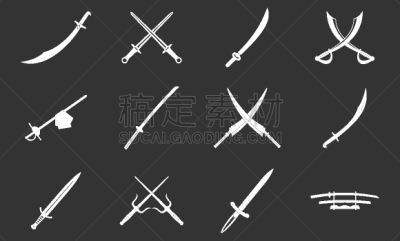 剑,图标集,银色,华丽的,骑军,马刀,古董,复古