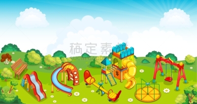 草地,操场,愉悦,全景,图像,公园,矢量,隧道,跷跷板,城市