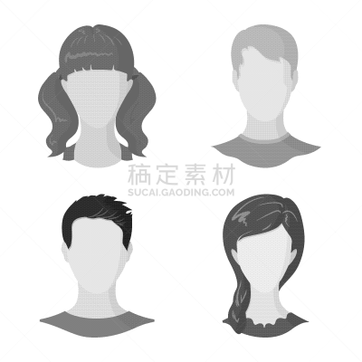性格,侧面像,图标集,专业人员,灰色,肖像,莫诺湖,女人,头发,设计