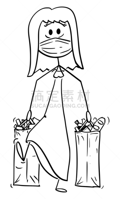 商店,超级市场,绘画插图,食品,卡通,购物袋,矢量,女人,运送