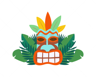 面具,绘画插图,计算机图标,叶子,夏威夷人,矢量,提基,鸡尾酒,分离着色,平坦的