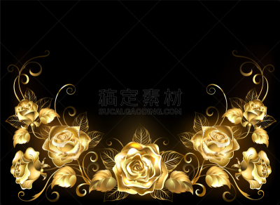黑色背景,黄金,玫瑰,珠宝商,黑色,金属质感,金叶,机织织物,式样,闪亮的