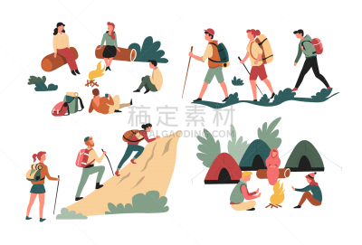 山,徒步旅行,友谊,背包客,大篝火,家庭,母亲,父亲,露营,坐