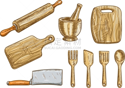 厨房器具,烹调用具,用具,银餐具,分离着色,杯垫,擀面杖,膳食,长柄勺,烹调