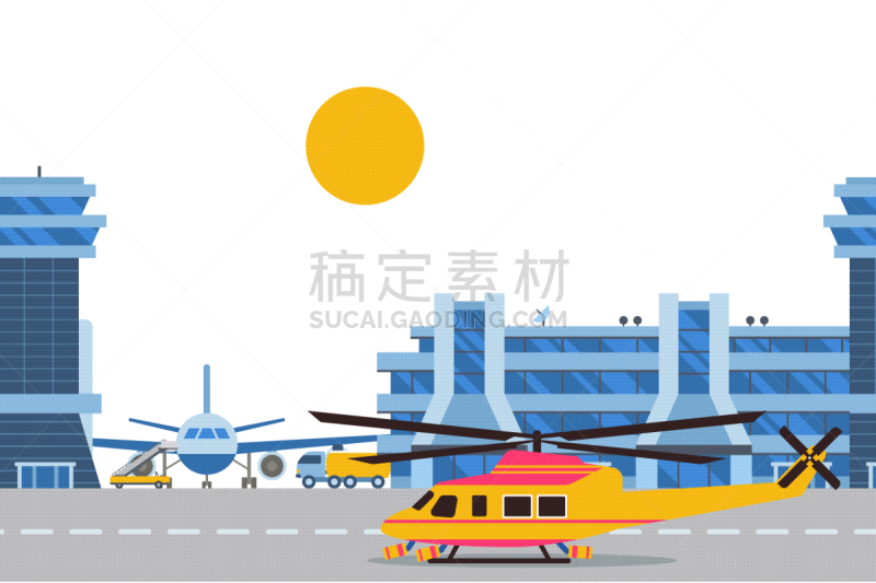 helicopter and plane in airport international