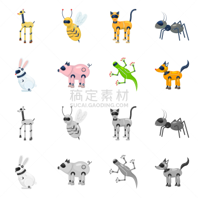 玩具,科学,图标集,可爱的,塑胶,技术,猪,蜥蜴,蚂蚁,设计