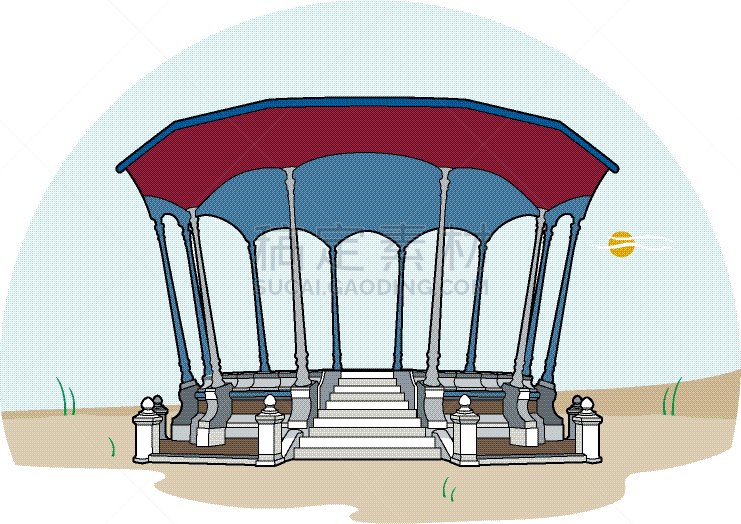 红色,屋顶,演奏台,矢量,凉棚,图像,建筑,公园