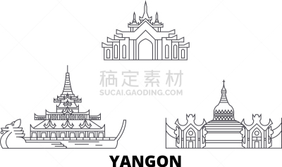 缅甸,仰光,城市天际线,分界线,旅行者,曙暮光,黄昏,布置,旅行,日落