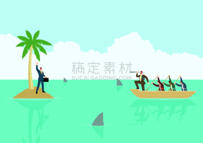 鲨鱼,男商人,岛,水,充满的,旅途,风险,简单,想法,领导能力