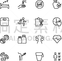 图标集,矢量,线条,家庭,运动,药,营养品,营养学家,细的