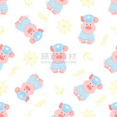 船长,猪,帽子,毛衣,水手,幽默,东方人,条纹,可爱的,性格