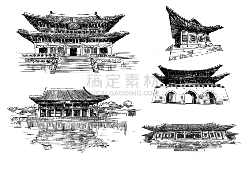 韩国,首尔,景福宫,商务,自然美,铅笔画,艺术品,背景,户外,草图