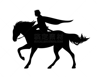 童话故事,轮廓,马,矢量,王子,黑色,背景分离,仅男人,一个人,斗篷