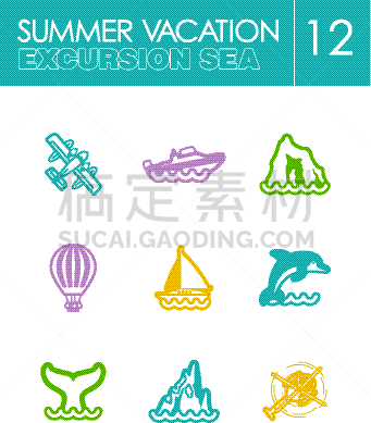 海洋,夏天,图标集,水上飞机,帆,游艇,迅速,度假,休闲,散步