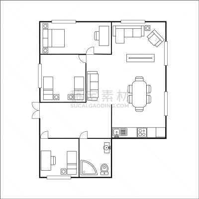 building plan with furniture isolated on white