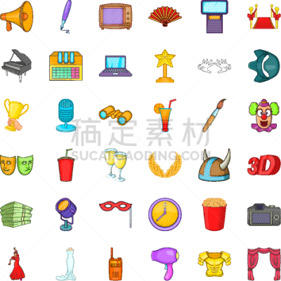 爆米花,漫画,计算机图标,分离着色,风,电视机,图像,堆,有角的,收集